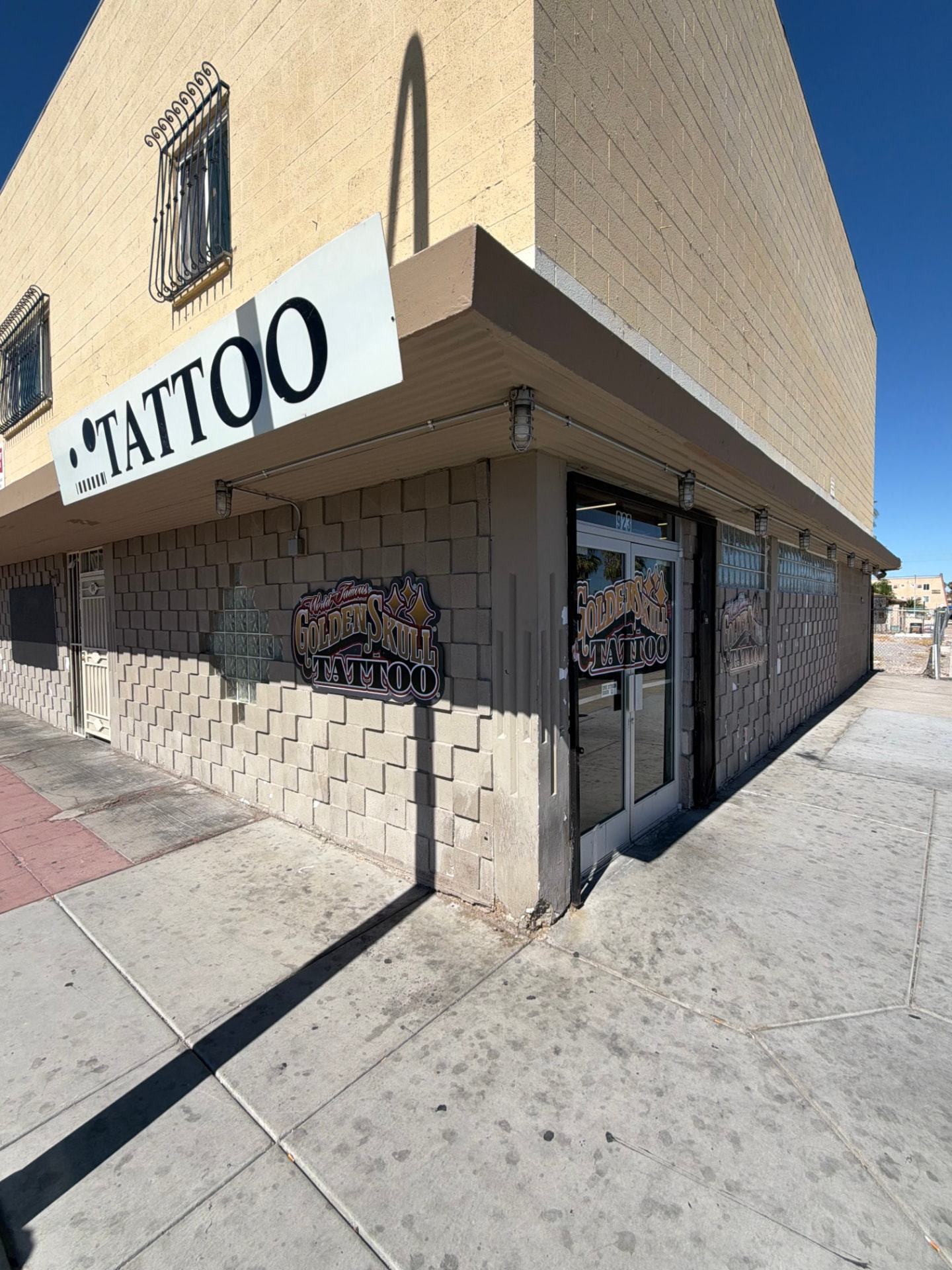 Golden Skull Tattoo shop exterior on E Ogden Ave, Las Vegas